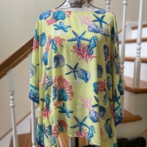 Quacker Factory Coastal Seashell Kimono Caftan